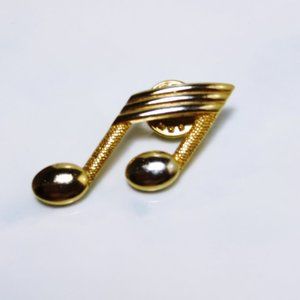 Retro Collectible J.J. Jonette - Music Note Gold Plated Pin / Brooch
